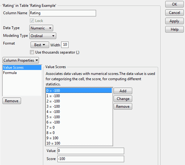 Column Properties - Value Scores