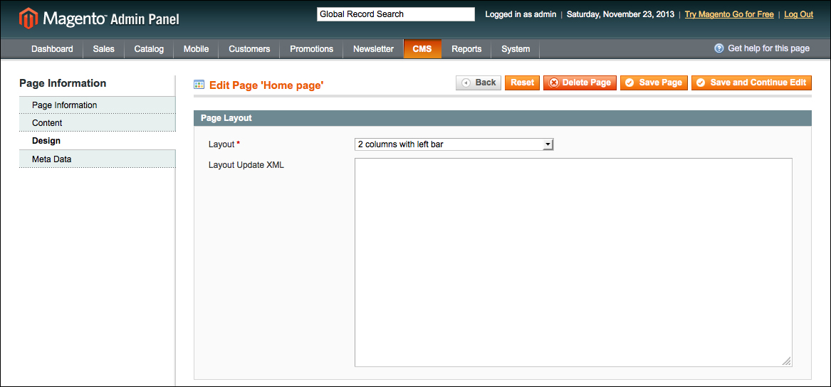 Creating the CMS home page from the admin panel