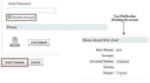 Disabling a user