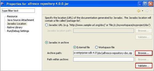 Associating the source code and Java doc libraries