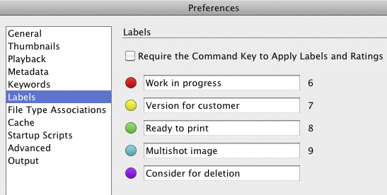 You can create colored label sets (including label text) in the Bridge Preferences dialog. We prefer to assign labels using keyboard shortcuts.