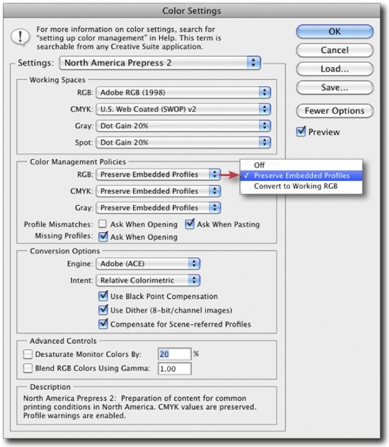 The Photoshop CS5 Color Settings dialog