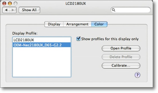 Displaying the active monitor profile in Mac OS X