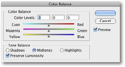 The Color Balance correction dialog