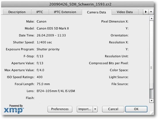 EXIF data is displayed in the “Camera Data” tab.