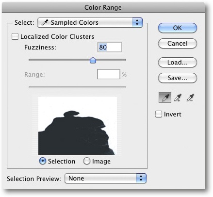 Making a selection using a color range.