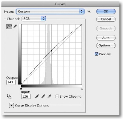 We used this curve to brighten the midtones of our image.