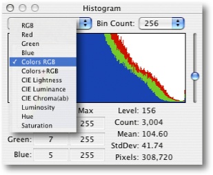 RAW Developer’s histogram display, with the scaling slider on the right