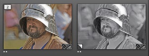 Two versions of an image. The image file itself is only present once, but it has two stored sets of correction parameters. These are Lightroom preview thumbnails.