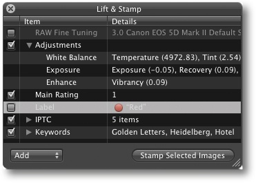 The Lift & Stamp tools are used to define which image metadata to copy.