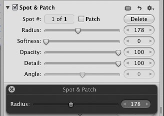 Aperture’s Spot & Patch tool is used to remove blemishes and dust spots.