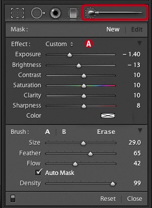 Settings for the Lightroom Adjustment Brush