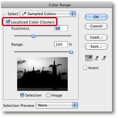 When Localized Color Clusters is checked, the Range slider controls the size of the selection around the eyedropper tool.