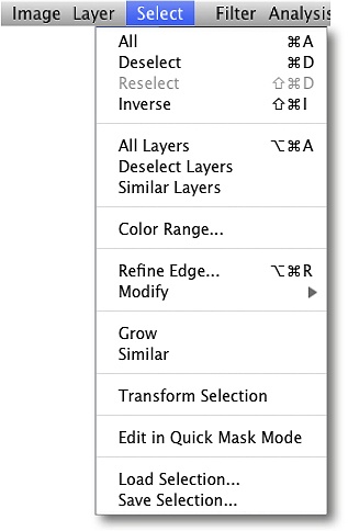 The Select menu commands