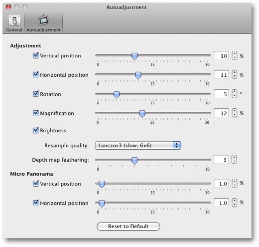 Autoadjustment tab in the Preferences dialog. The lower two parameters are only relevant if you are processing photos shot using a microscope.