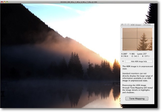 The first preview version of our HDR image. A better view can be seen in the detail displayed in the HDR Viewer window.