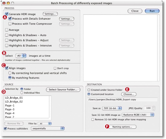 The Batch Processing dialog contains nearly all the necessary settings.