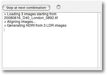 The Photomatix Pro batch processing window details the individual steps as they are carried out.