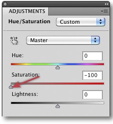 Set Saturation to -100 on the H/S Film adjustment layer.