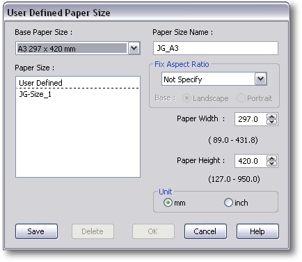 You can use this dialog to define your own custom paper size.