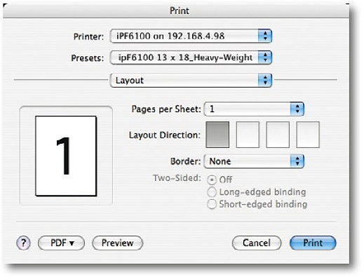 Mac OS X Print Layout tab