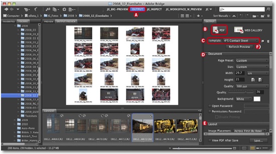 Creating a PDF contact sheet in the Bridge CS4 Output workspace