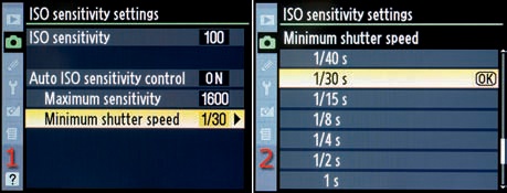 Auto ISO sensitivity control – Minimum shutter speed