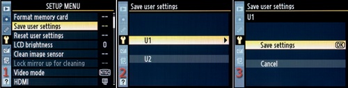 Saving a user setting (U1 or U2)