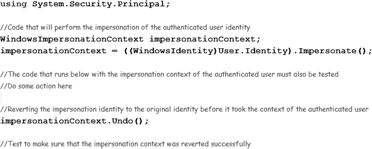 Image of Code that impersonates the authenticating user