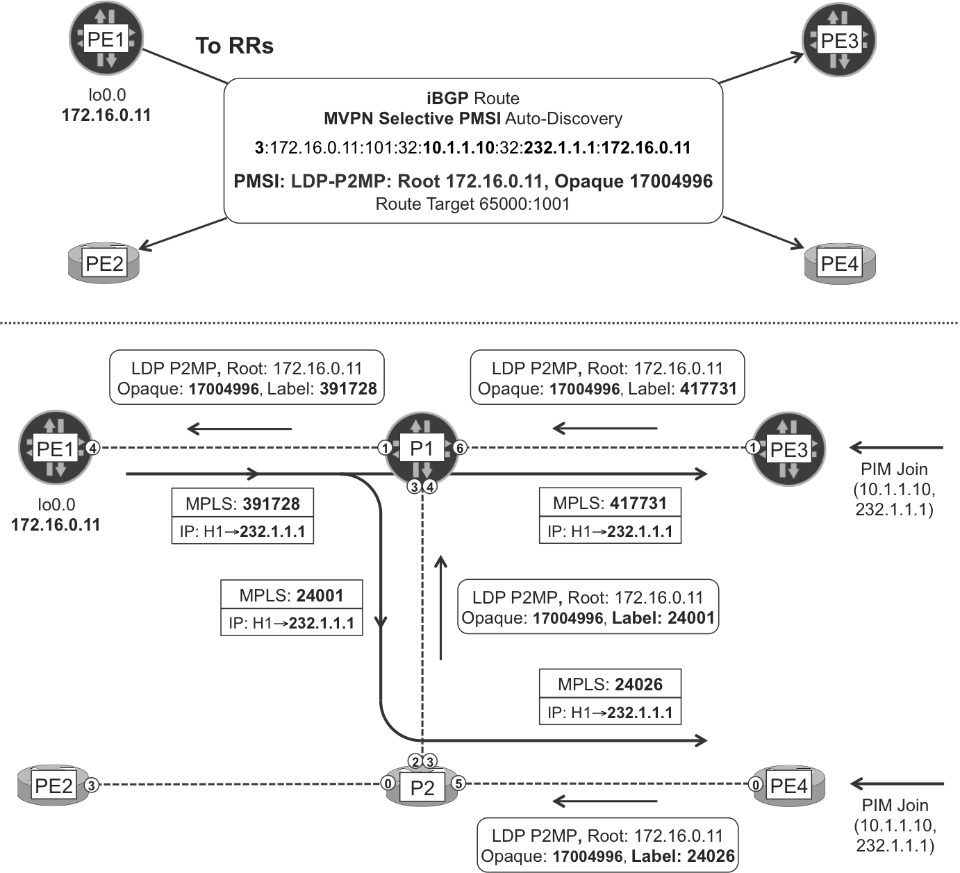 MVPN Selective P-Tunnel—Signaled with mLDP P2MP