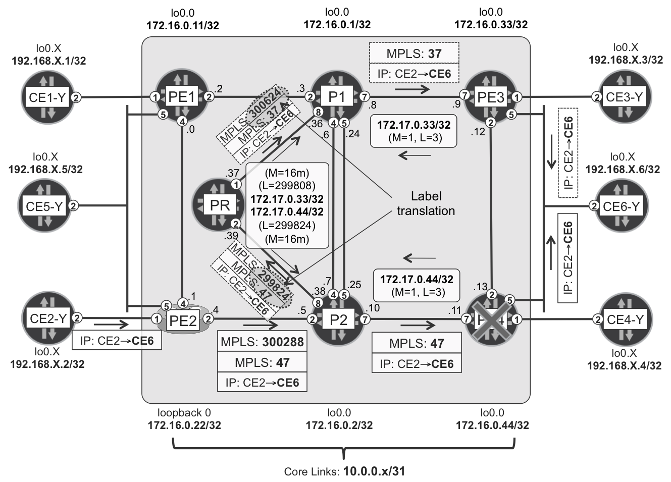 Egress protection (service mirroring) topology—centralized protector model