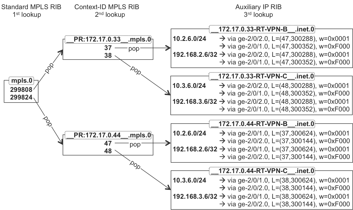 RIB structures on a standalone protector node—PR (Junos)