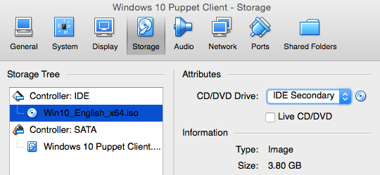 VirtualBox DVD selection