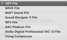 Figure 10-5 The File Type dropdown presents various options for compressed and uncompressed mixes.