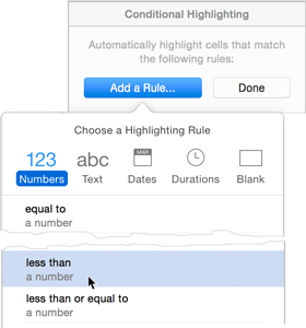 **Figure 233:** Choose Less Than from the Add a Rule popover.