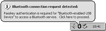 The remote device is informed of the user’s intent to pair. Both users are then presented a dialog box to enter their Bluetooth passkeys. (Courtesy of TDK Systems Europe.)