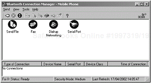The screen shot shows a typical set of attributes that may be seen when discovering GWs (in this instance, the 3Com Bluetooth Connection Manager has discovered the services available from a mobile phone).
