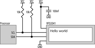 Interfacing a VFD2041 display using I2C