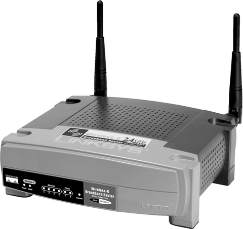If you’re adding or upgrading a home wireless network, plenty of companies now make network routers that include ports to plug in VoIP phones. The memorably named Linksys WRT54GP2A-AT wireless broadband router here serves as an access point to beam your network signal all over the house—and gives you two ports to plug in VoIP phones for the AT&T CallVantage service (Section 18.2.1).