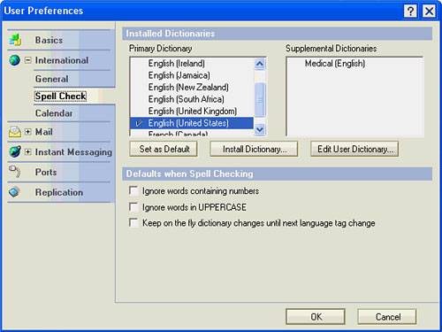 The User Preferences dialog box is where you can make changes to many of the default settings for Lotus Notes 7.