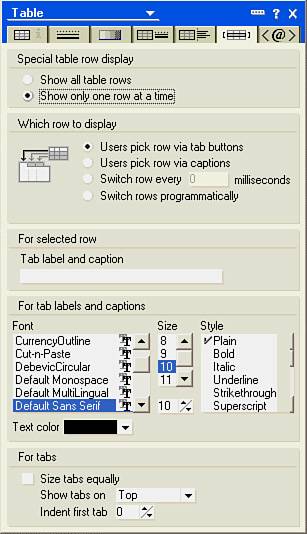 The Table Properties box contains options for table formatting such as the option for displaying tabs on any side of a table.
