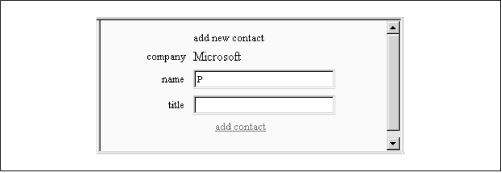 The add-contact form, constrained to a selected company