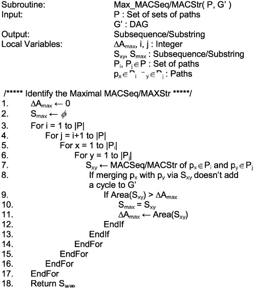 Subroutine used to identify paths having the maximal MACSeq or MACStr.