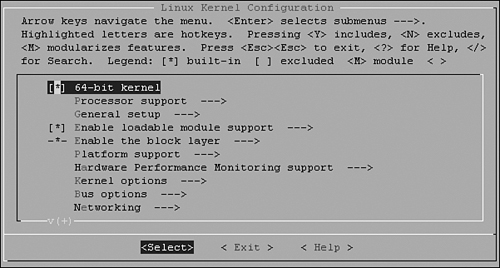 The menuconfig kernel configuration tool
