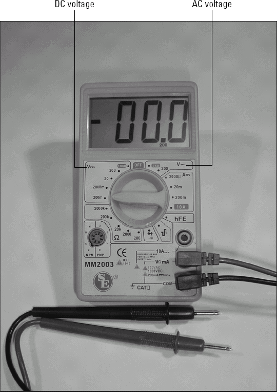 This simple multimeter is capable of measuring AC and DC voltage, DC current, and resistance over a wide range of values. Different ranges and quantities are selected by inserting the meter's probes into different jacks and setting the range switch to the appropriate scale.
