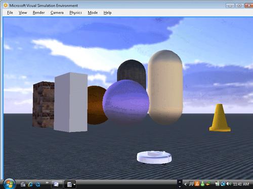 Visual-mode rendering of a simulation scene.