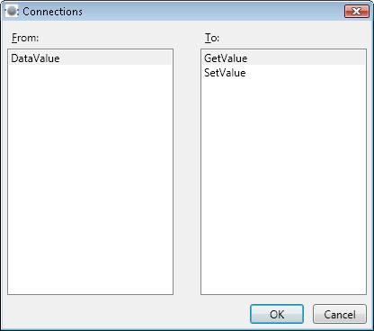 The Connections dialog box is used to select From and To values for a connection.