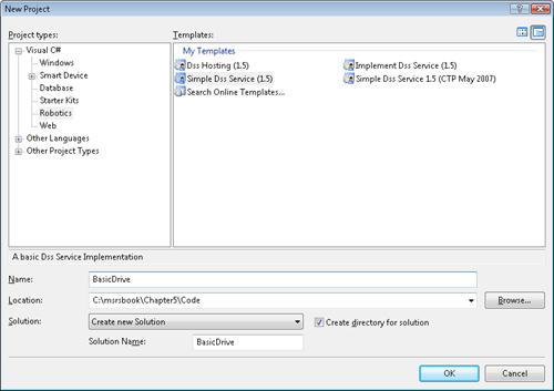 Create a new DSS service using the Visual Studio project template installed with MSRS.