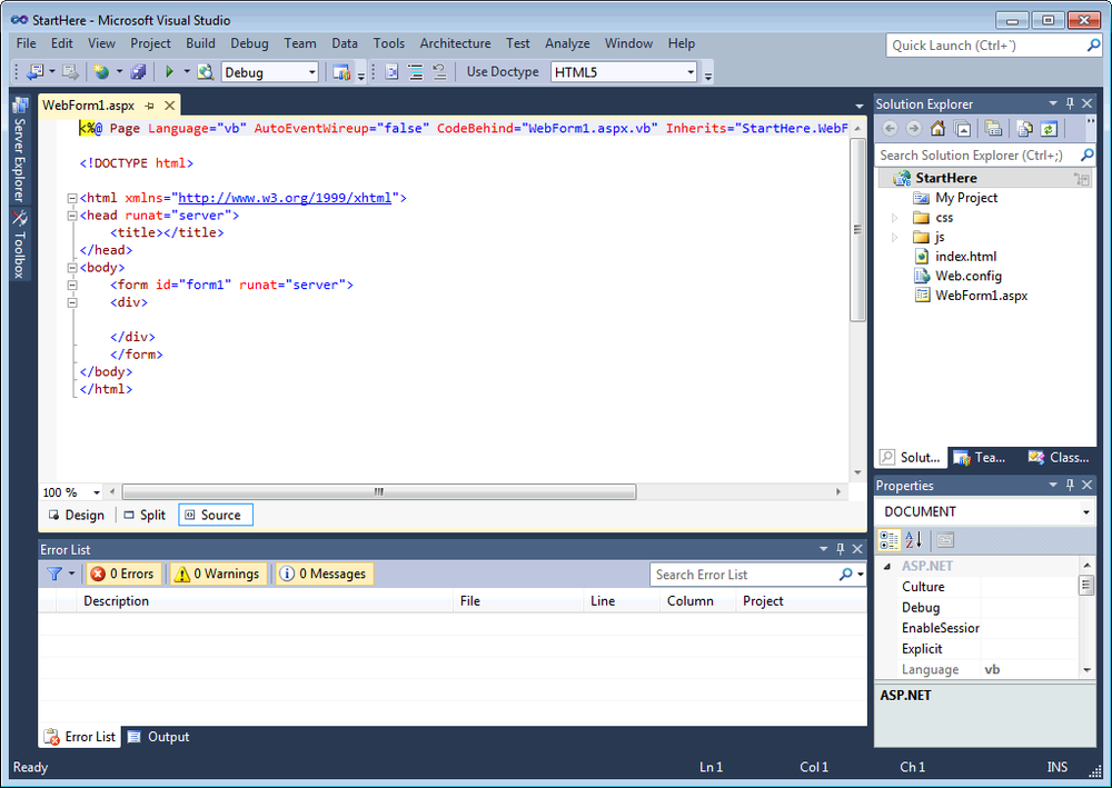 A new web form in Visual Studio.