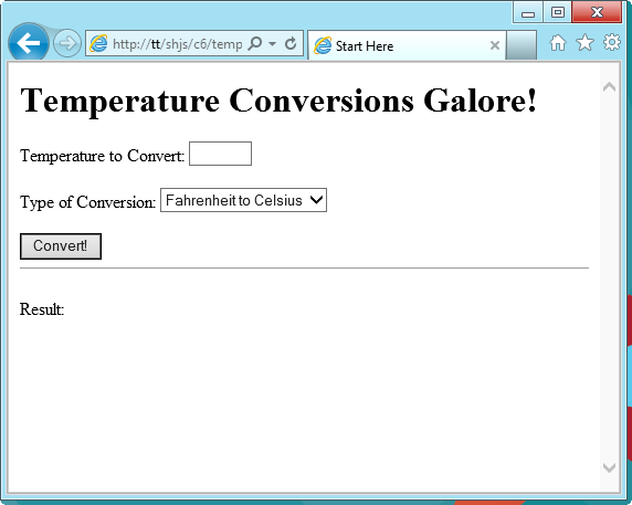 The temperature conversion webpage.